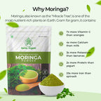 Visual titled "Why Moringa?" presenting key reasons to incorporate moringa into a healthy diet.